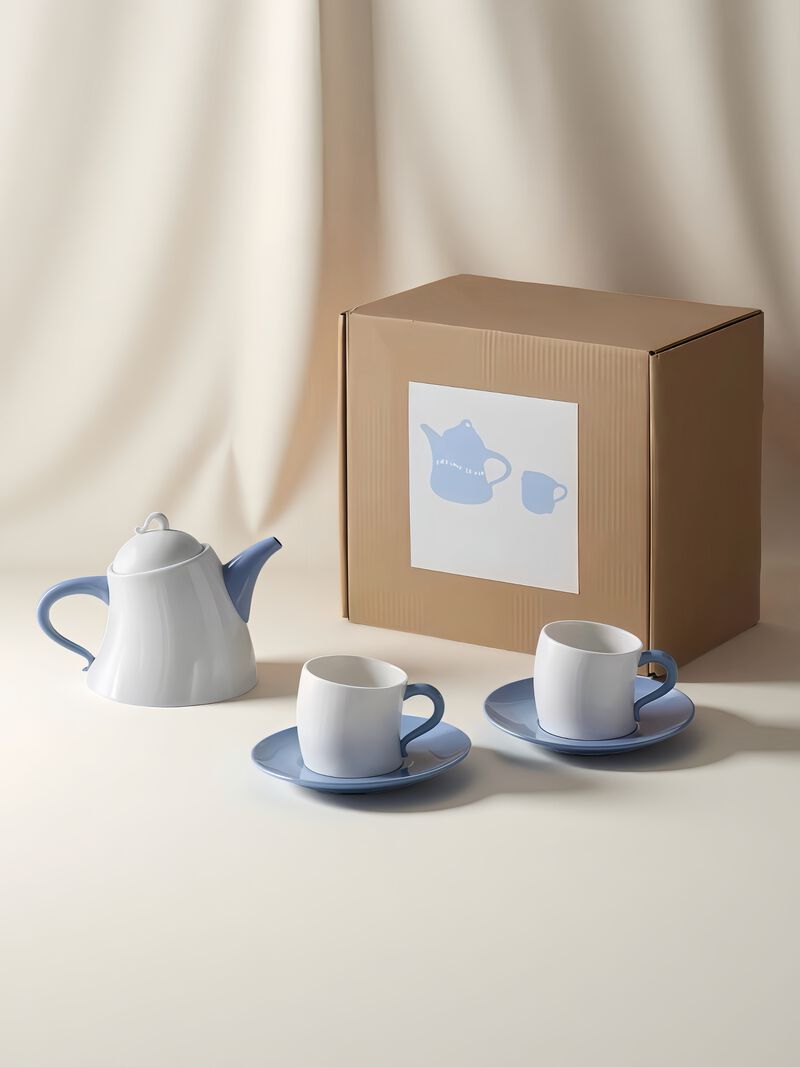 Postmodern Wiggle Ceramic Tea Set of 5 with 1 Teapot 2 Mugs & 2 Saucers image number 0