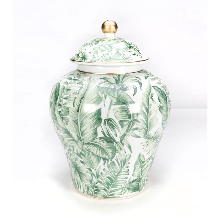 Aai Tropical Leaf 14 Ginger Jar, Green