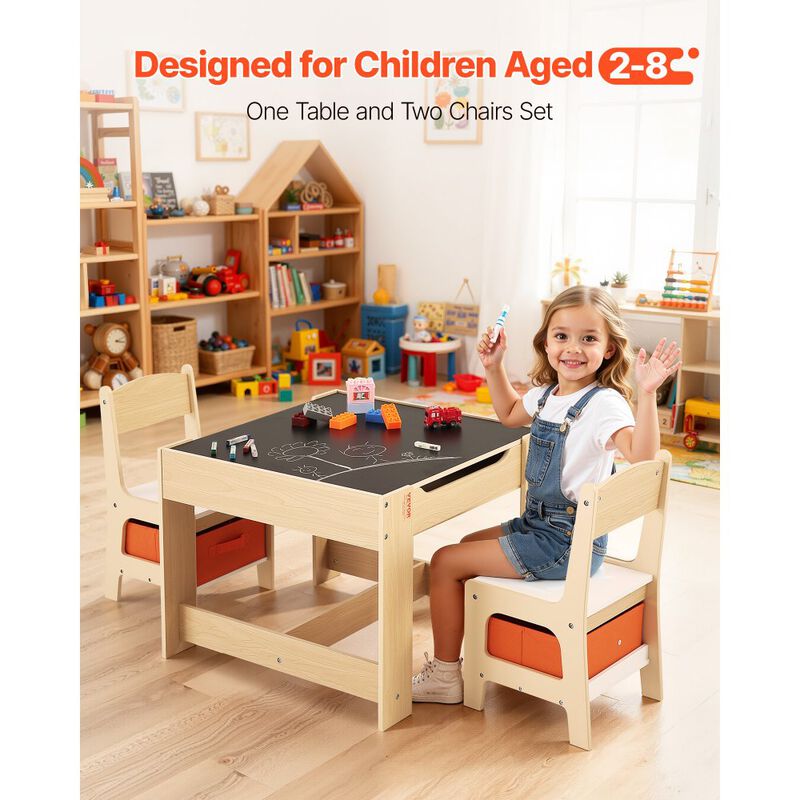 Children's Table and 2 Chairs Set for Drawing, Crafts and Reading-Burlywood Color image number 7