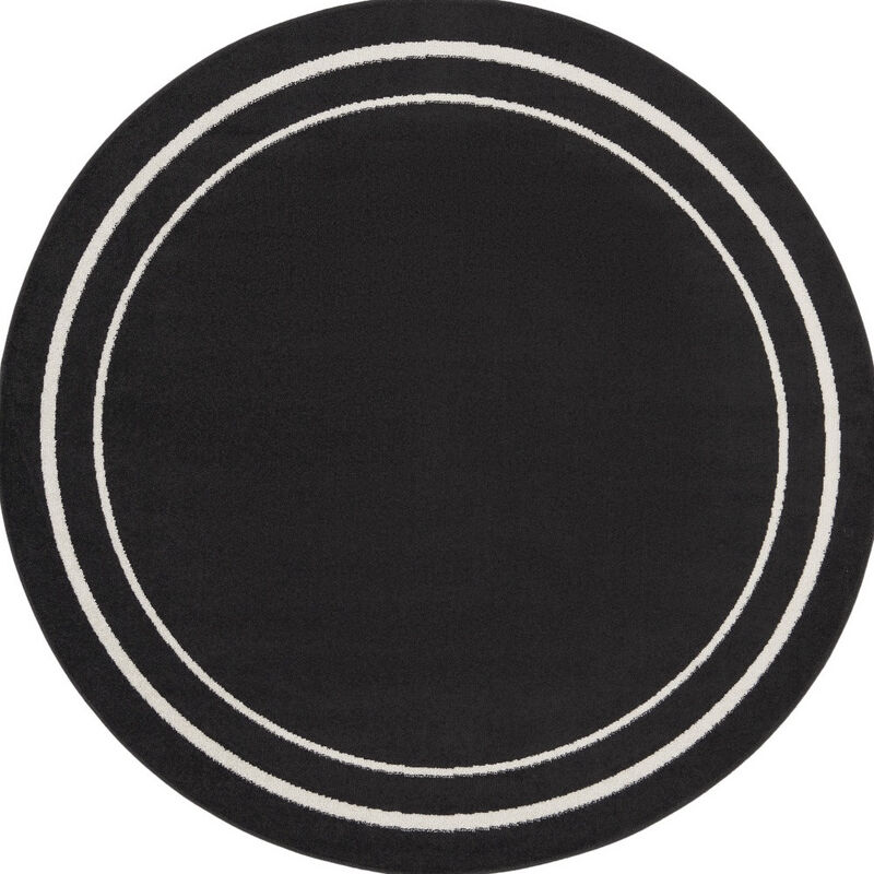 HomeRoots 8' Black And Ivory Round Indoor Outdoor Area Rug image number 0