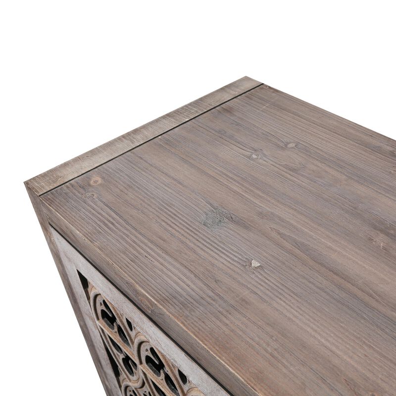 Sesjog Farmhouse Hollow‑Carved 4‑Door Sideboard Storage Cabinet image number 6