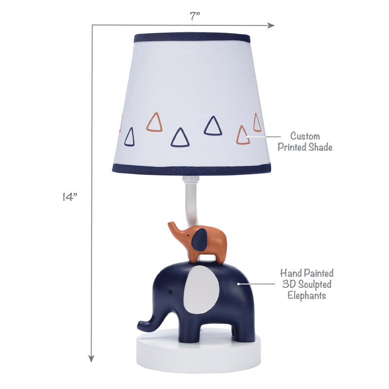 Lambs & Ivy Playful Elephant Blue/White Nursery Lamp with Shade and Light Bulb