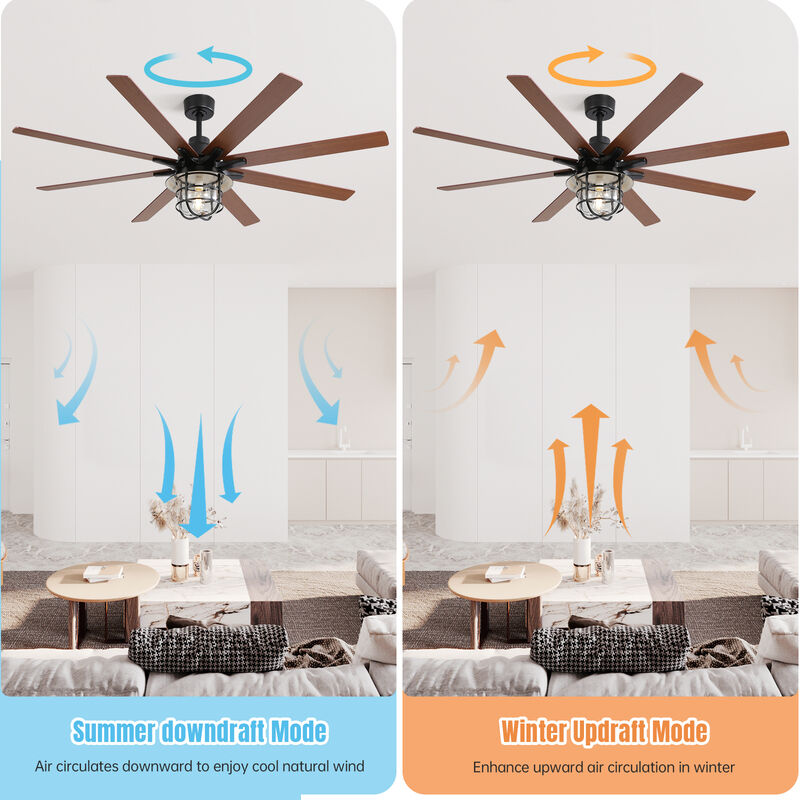 Modern 66 Inch Ceiling Fan With 6 Speed Wind 8 Blades Remote Control Reversible DC Motor With Light image number 4