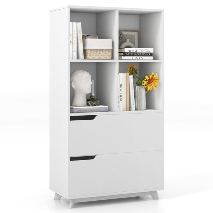 Hivvago 4-Tier Open Bookcase with 2 Drawers and 4 Storage Cubes