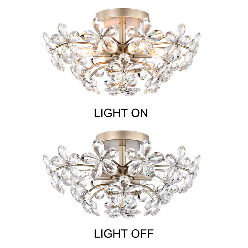 Amira Brushed Silver-ish Champagne 6-Light 17.7" Glass Flower Crystal Flush Mount image number 7