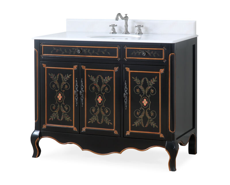 42 inch Black Hand-Painted Floral Decoroso Side Cabinet Bathroom Vanity image number 1