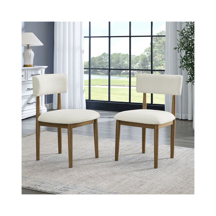 Darla Set of 2 Walnut Oak Dining Side Chairs with Beige Sherpa Fabric