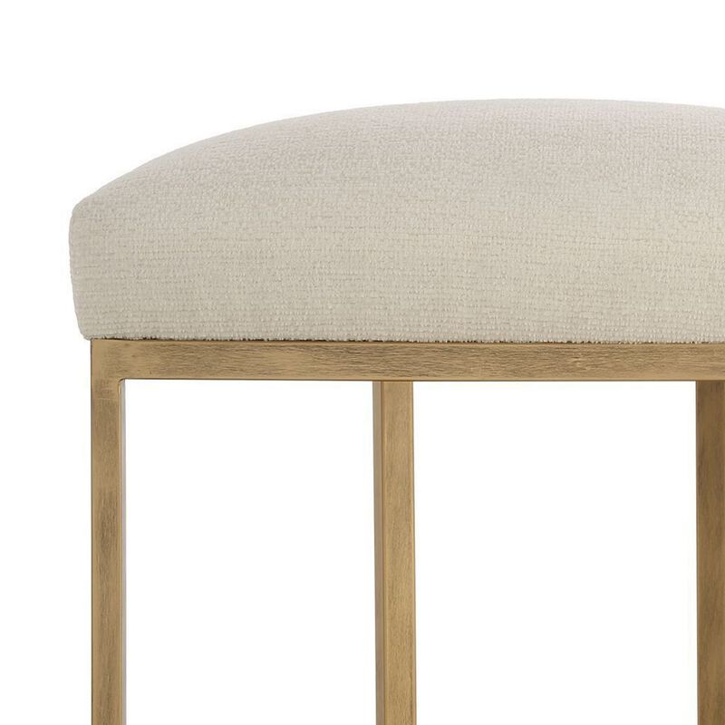 Gyn Counter Height Stool, Cream Performance Fabric, Brass Cantilever Base