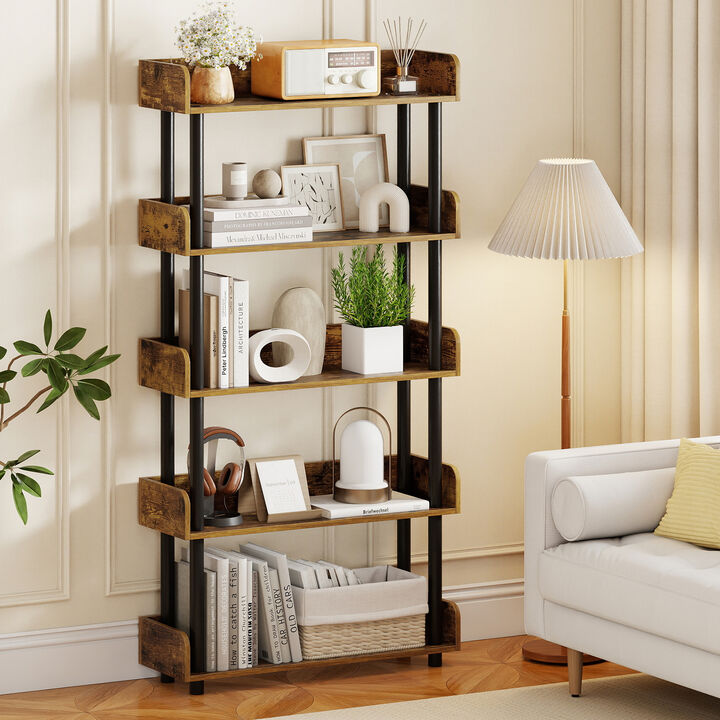 5-Tier Industrial Bookcase, Open Storage Shelf for Living Room Office