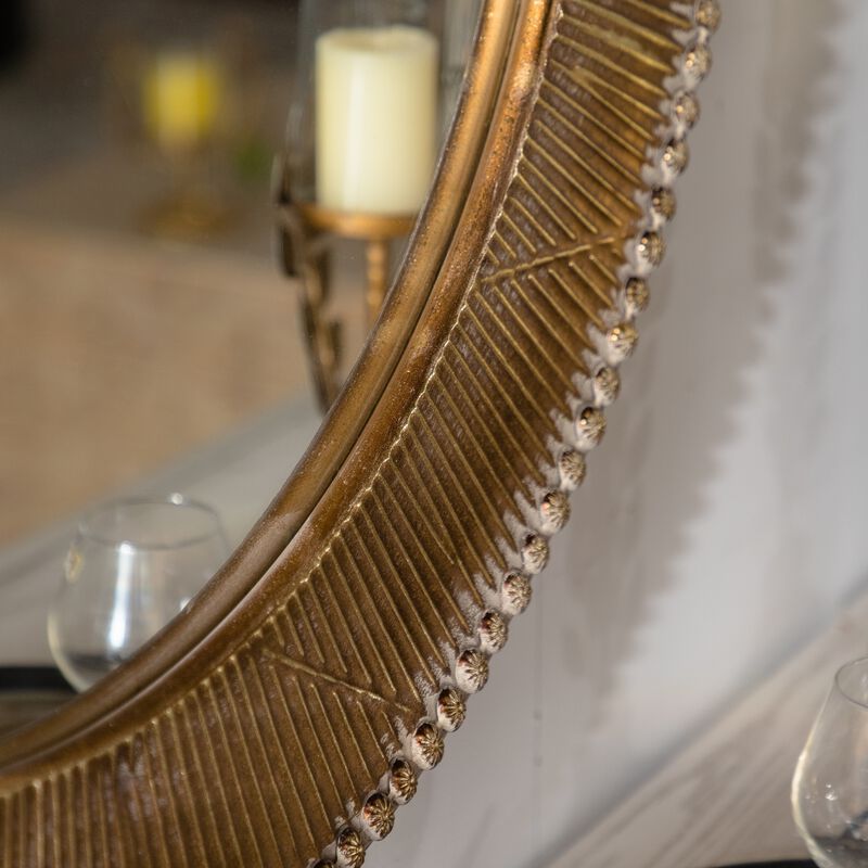 31.3"Gold Textured Round Wall Mirror-Decorative Mirror, Boho Accent Mirror image number 5