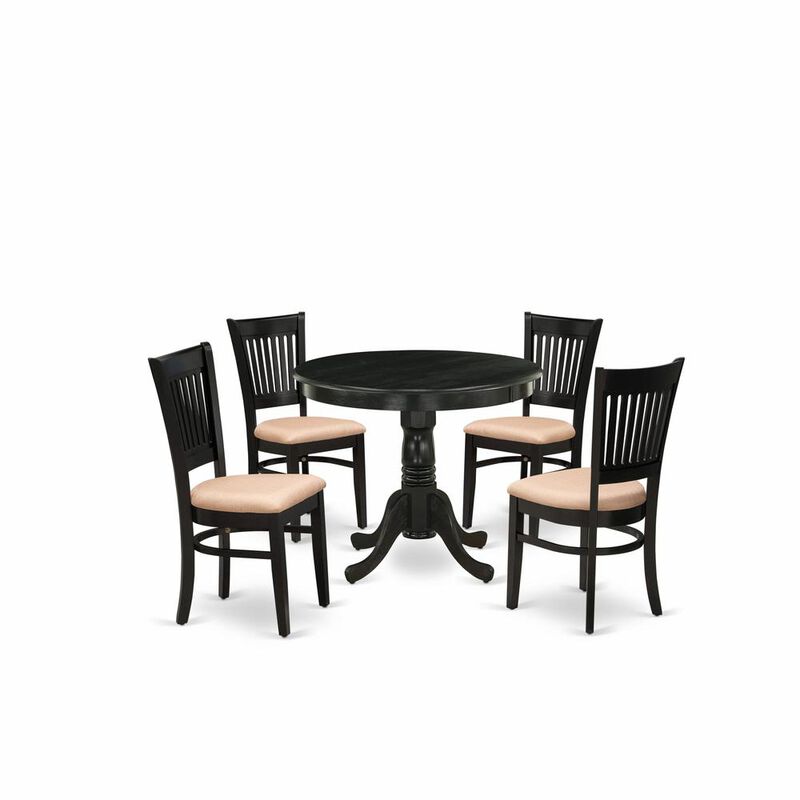 East West Furniture 5-Pc Dinette Room Set- 4 Wooden Chair and Modern dining room table - Linen Fabric Seat and Slatted Chair Back (Black Finish)