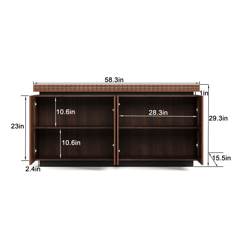 TATEUS 58.3" Wide Modern Sideboard Buffet with 4 Doors and Anti-Dumping