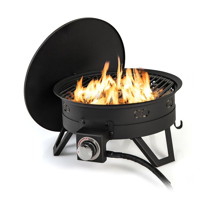 17-Inch Portable Gas Fire Pit with Folding Legs and Removable Grill for Camping