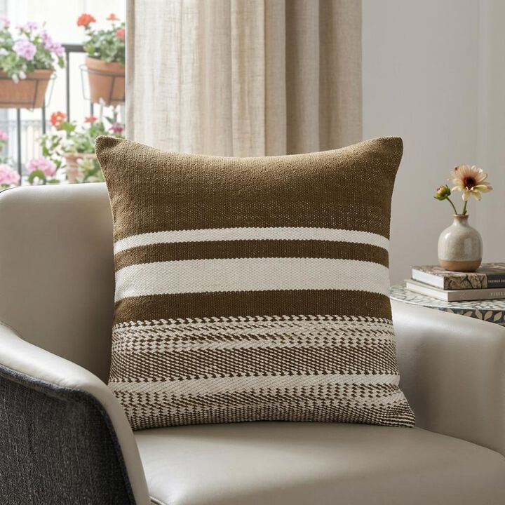 HomeRoots 18" Brown And White Cotton Striped Throw Pillow