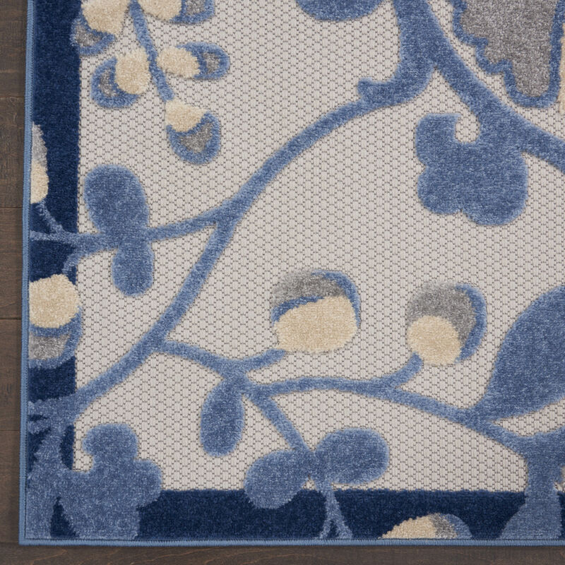 HomeRoots 7' X 10' Blue Gray And Navy Blue Floral Indoor Outdoor Area Rug image number 3