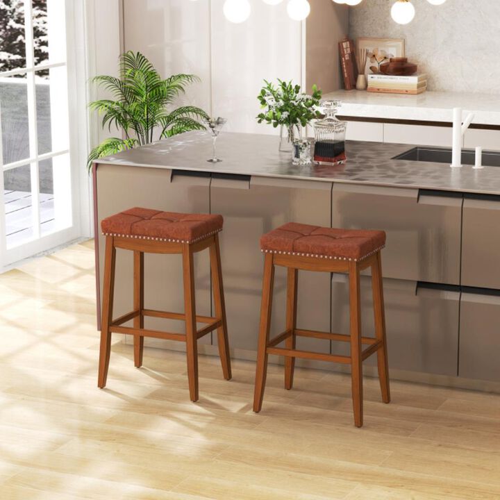 Hivvago Set of 2 Upholstered PU Leather Bar Stools with Saddle Seat