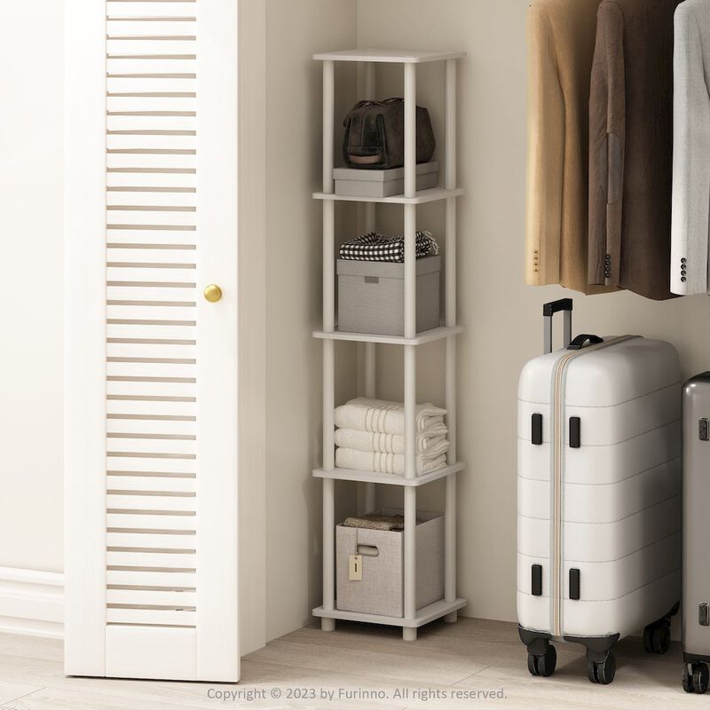 Turn-N-Tube 5-Tier Corner Square Rack Display Shelf, White/White