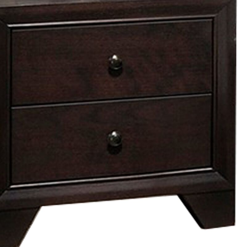 Transitional Wooden Nightstand with Two Spacious Drawers, Brown-Benzara