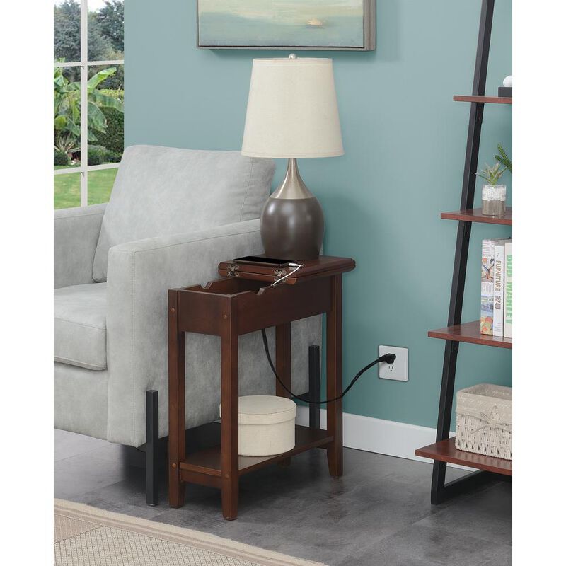 Convience Concept, Inc. American Heritage Flip Top End Table with Charging Station and Shelf