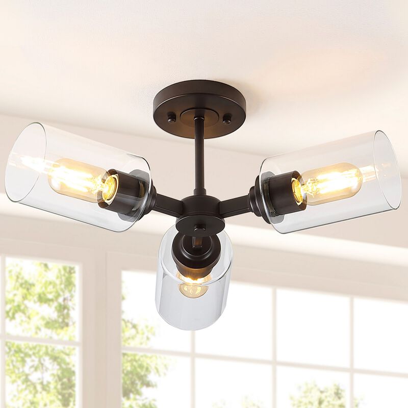 Jaynie 5-Light Farmhouse Industrial Iron Cylinder LED Semi Flush Mount