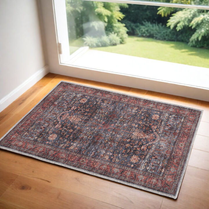 HomeRoots Oriental Power Loom Distressed Washable Non Skid Area Rug