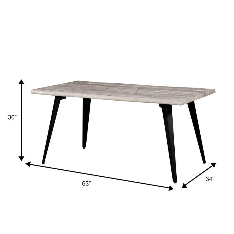 LeisureMod Ravenna Modern Rectangular Wood 63" Dining Table With Metal Legs