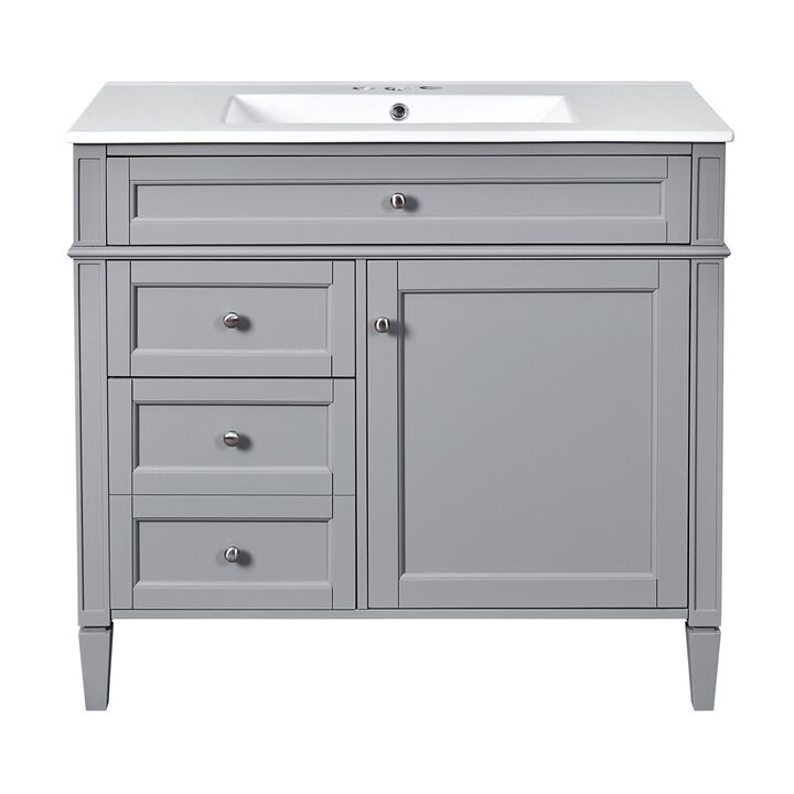 36 in. W Modern Bathroom Vanity with Single Sink, 2 Storage Drawers and 1 Tip-Out Drawer