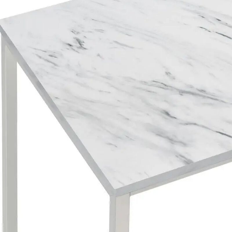 24 Inch End Table, Faux Marble Rectangular Top, Cantilever Steel Base  - Benzara