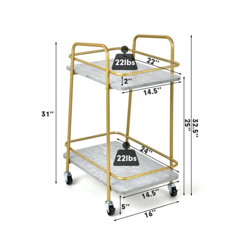 Hivvago 2-tier Kitchen Rolling Cart with Steel Frame and Lockable Casters-Gray