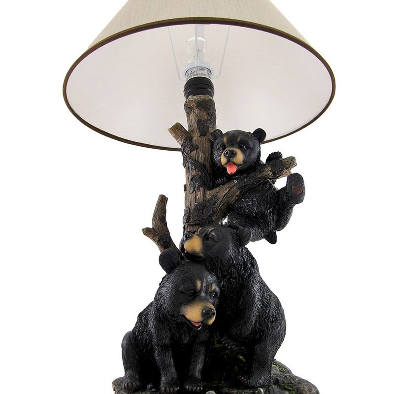 Black Bear Family Table Lamp W Tree Bark Print Shade image number 3