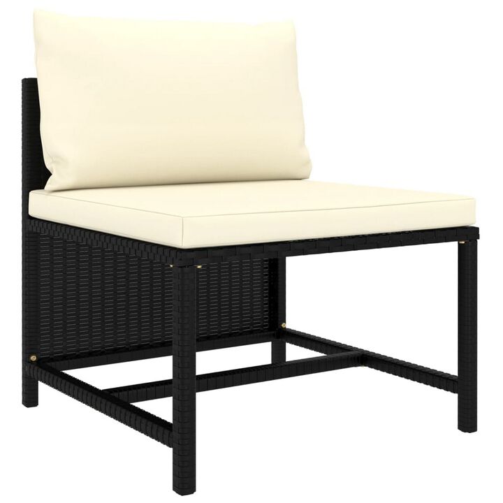 Reno 9pc Outdoor Modular Sofa Set, Ivory Fabric Cushions, Black Rattan - Benzara