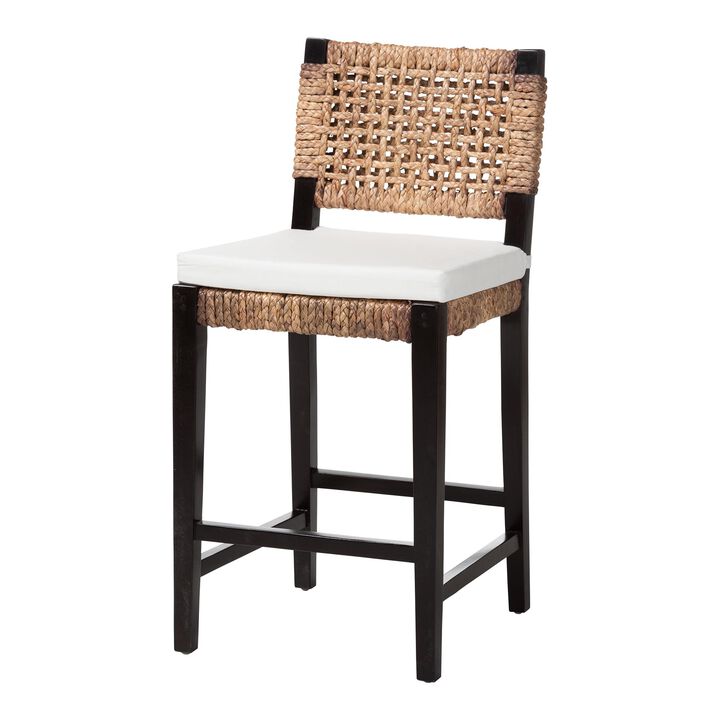 Bali & Pari Alise Modern Bohemian Dark Brown Mahogany Wood and Seagrass Counter Stool