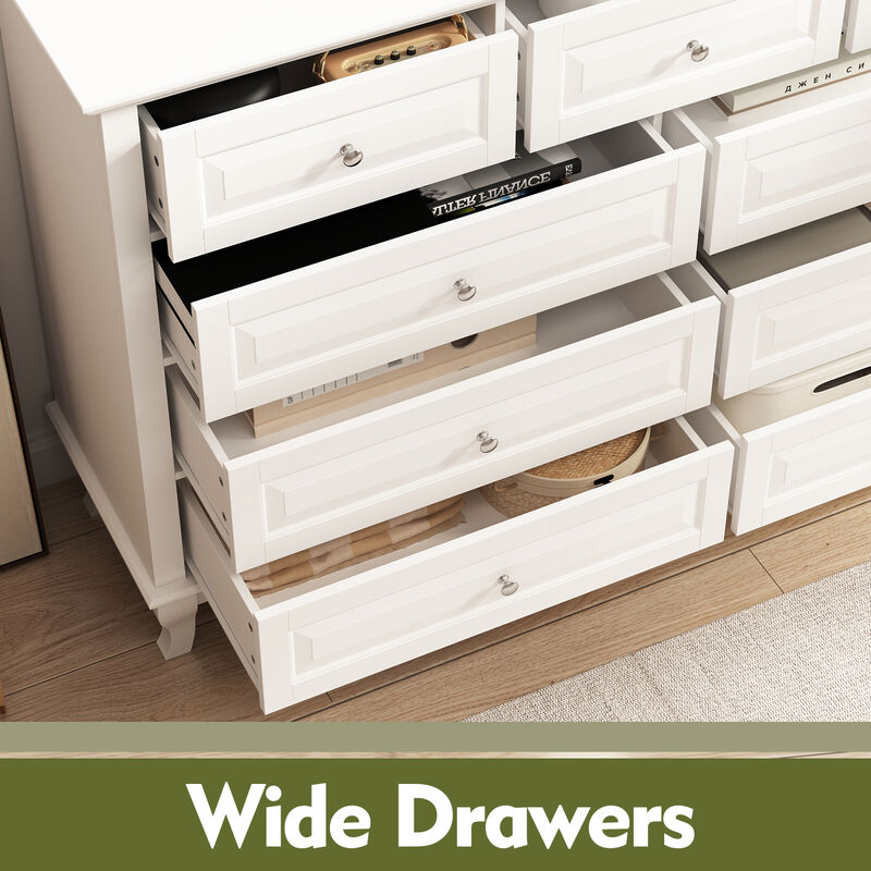 White Wooden 9-Drawer Chest of Drawers 55.1 in. W x 37 in. H x 15.7 in. D Console TV Stand, Modern European Style