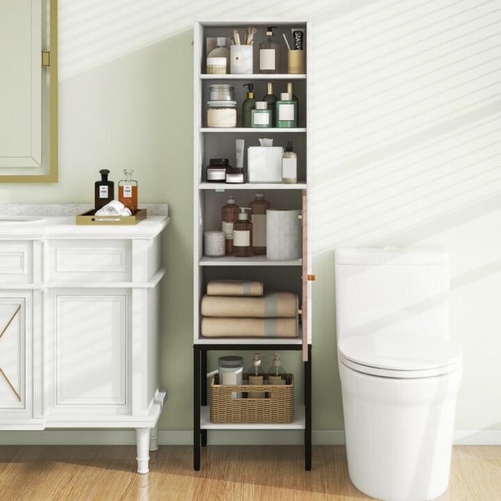 Hivvago Bathroom Tall Cabinet with 1 Door and 4 Shelves Narrow Storage Unit