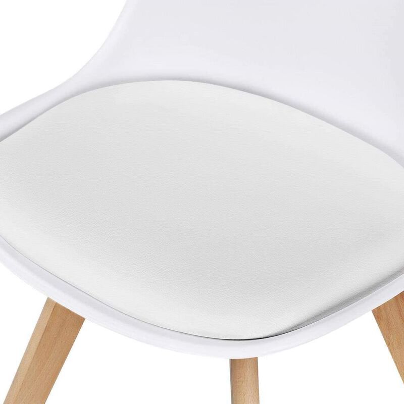Hivvago Set of 4 Modern White Shell Dining Chair Upholstered Padded Seat w/ Beechwood  Legs