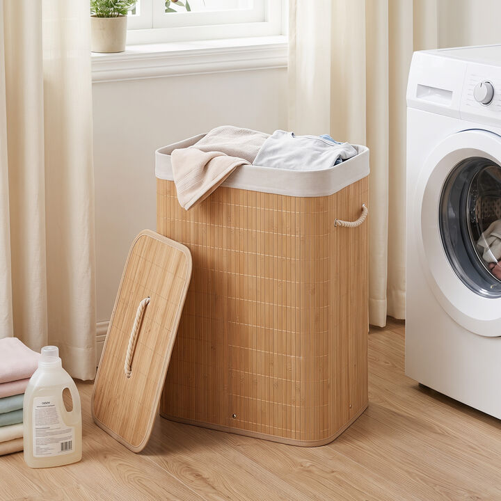 Wicker Clothes Hamper 19 Gal with Removable Liner and Portable Handles
