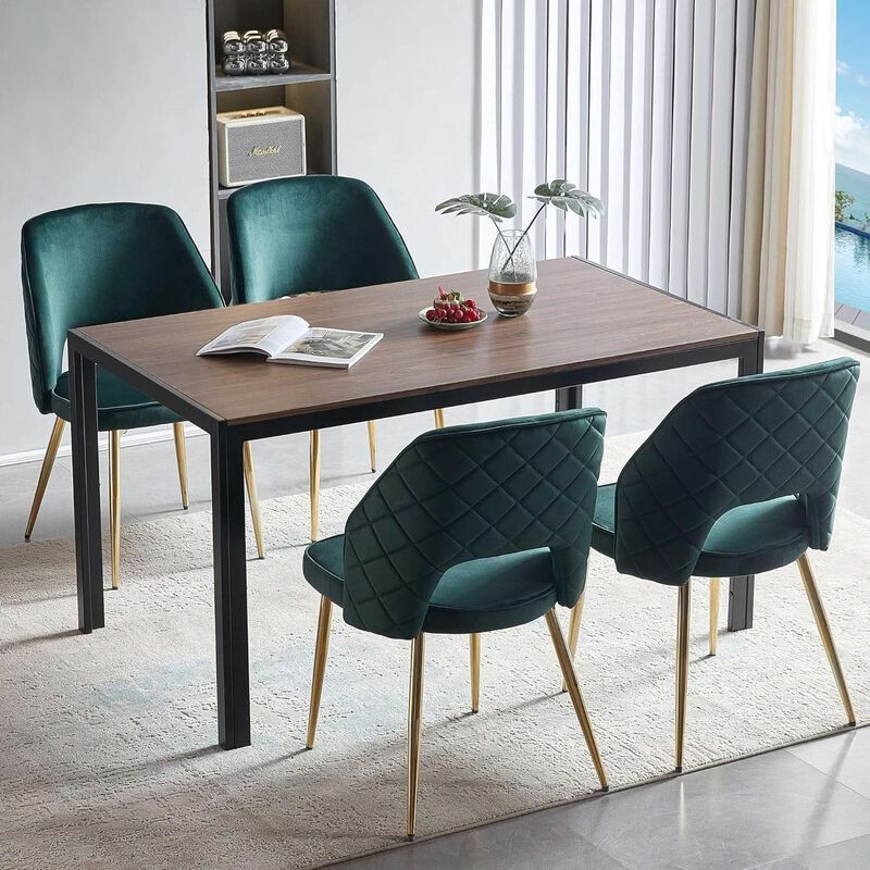 ShipItFurniture Forest Green Velvet Upholstered Dining Chairs - Set of 4, Gold Legs image number 5