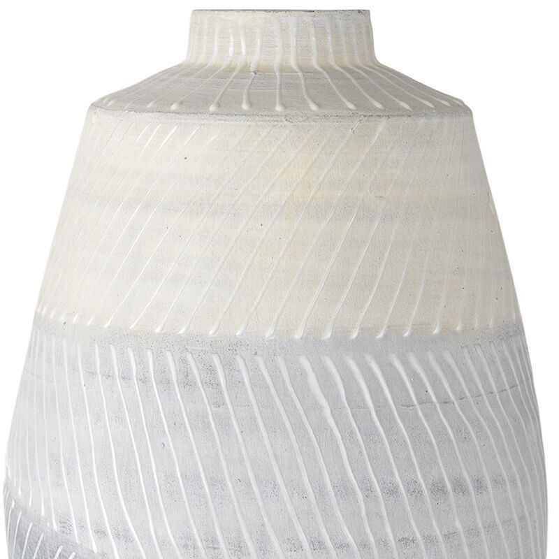 HomeRoots 17" Cream And Gray Geometric Ceramic Table Vase image number 2