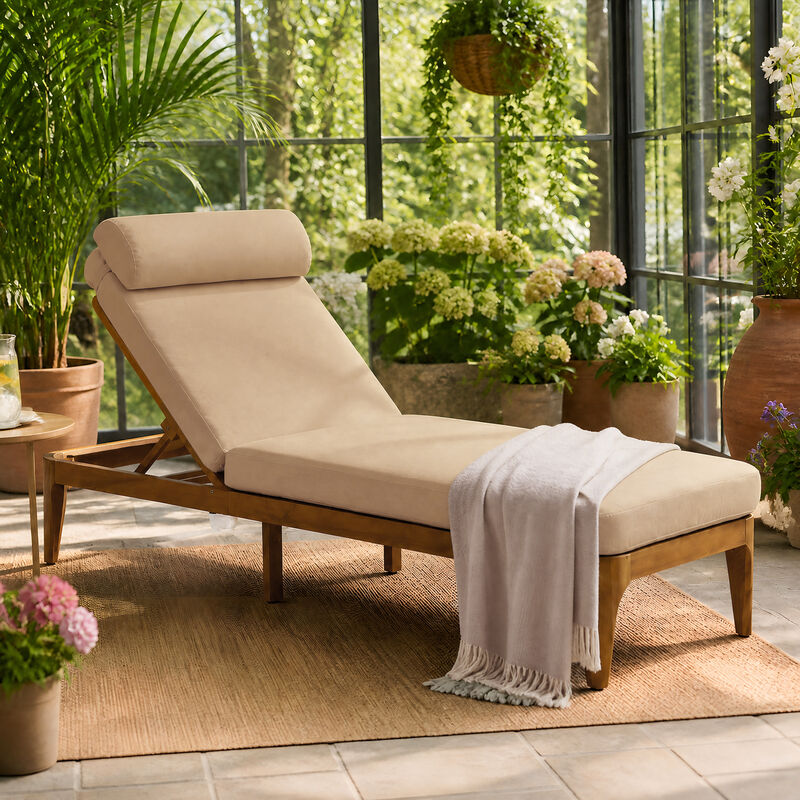Merax Outdoor Chaise Lounge with Natural Acacia Wood Frame, Adjustable Recline image number 1