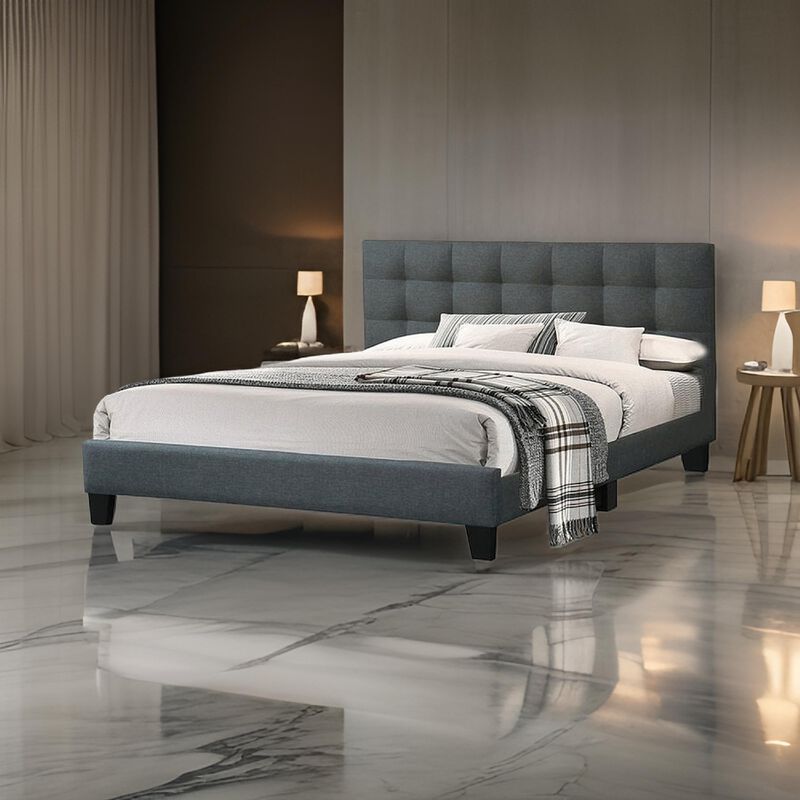 Dex Modern Platform California King Bed, Tufted Upholstery, Charcoal Gray - Benzara
