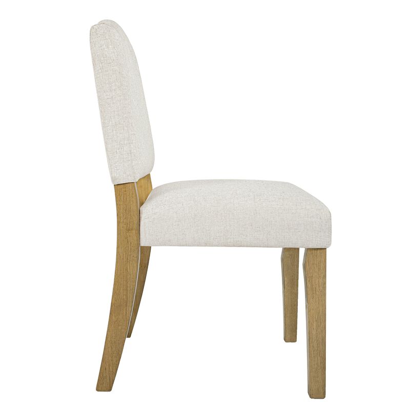 Side Dining Chair, Open Back Solid Wood Frame, Cream Woven Fabric