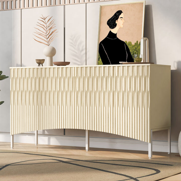 TATEUS Elegant Four-Door Sideboard – Curved Bottoms & Arched Grooves for Home Spaces