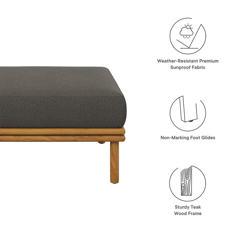 Modway Wren Teak Wood Outdoor Ottoman in Natural Flint Gray image number 4