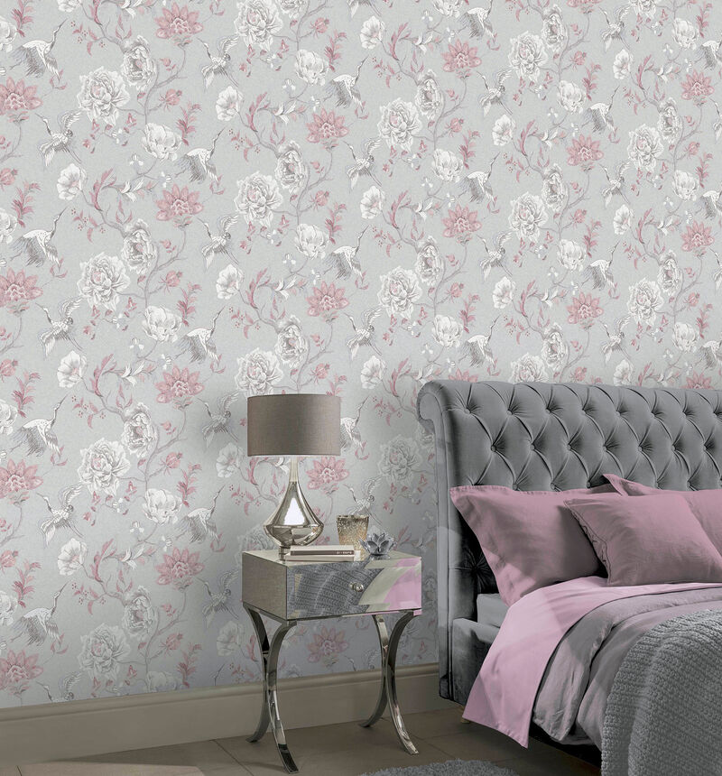 Maggie Light Grey Cranes Wallpaper image number 4