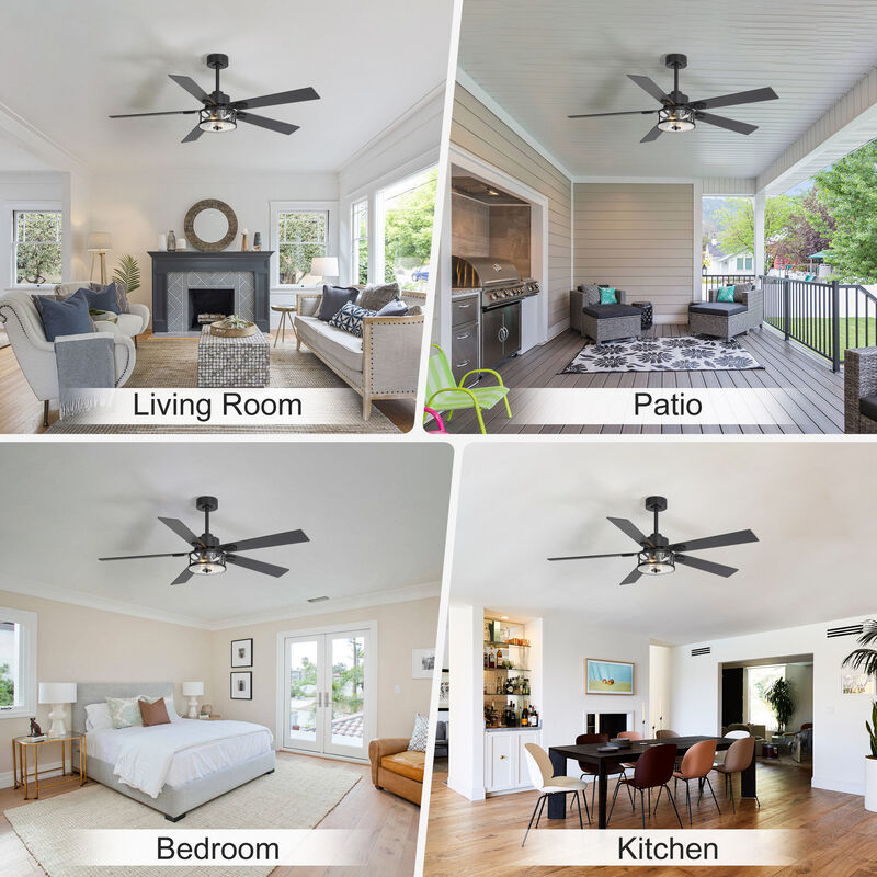 Breezary 56" Ceiling Fan with Lights, 5 Wood Blades, 6 Speed Remote Control, E12 Light Kit image number 4