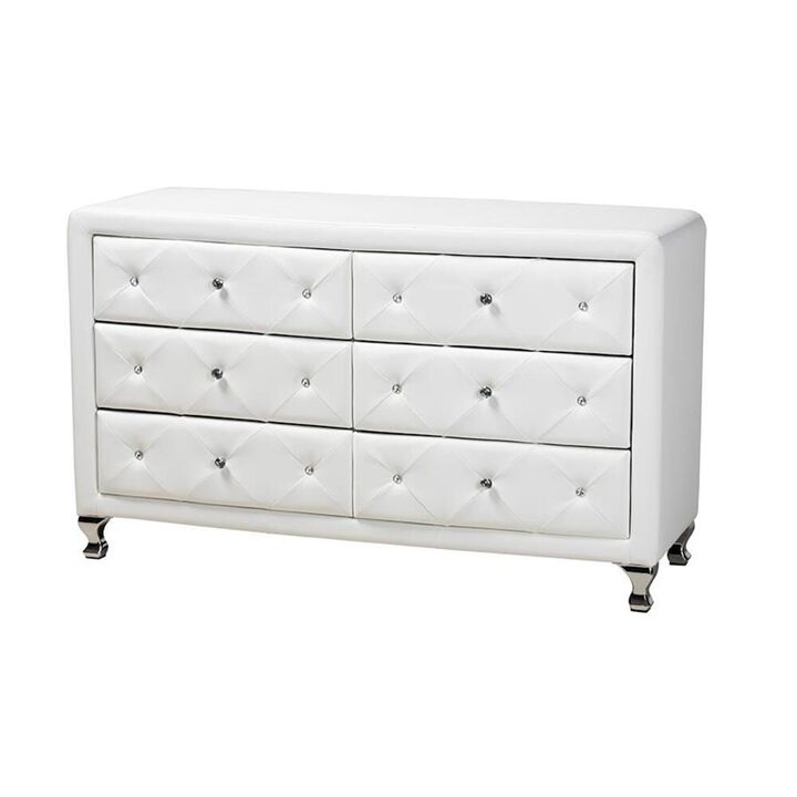 Baxton Studio Luminescence White Faux Leather Upholstered Dresser