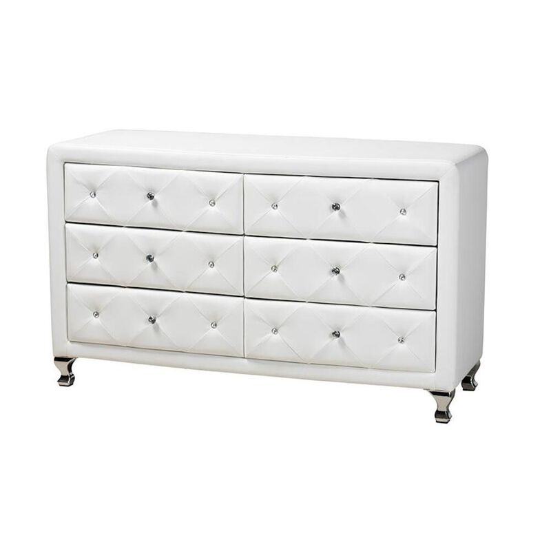 Baxton Studio Luminescence White Faux Leather Upholstered Dresser