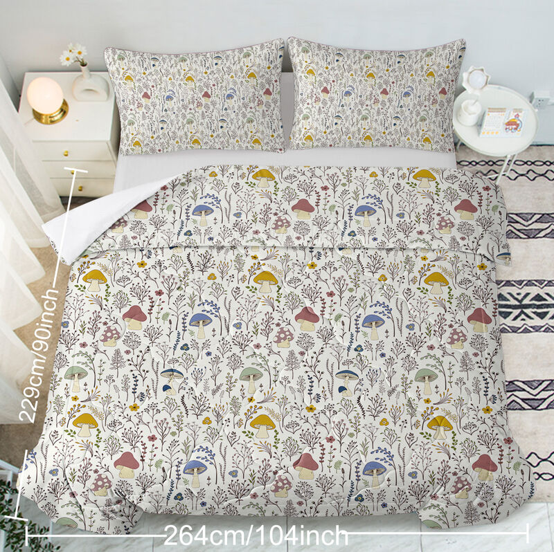 3 Piece Comforter Set Cute Mushroom Design With Pillow Shams For Kids - Twin size