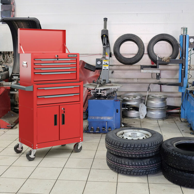 6-Drawer Rolling Tool Storage Chest Cabinet with Universal Wheels and Hooks