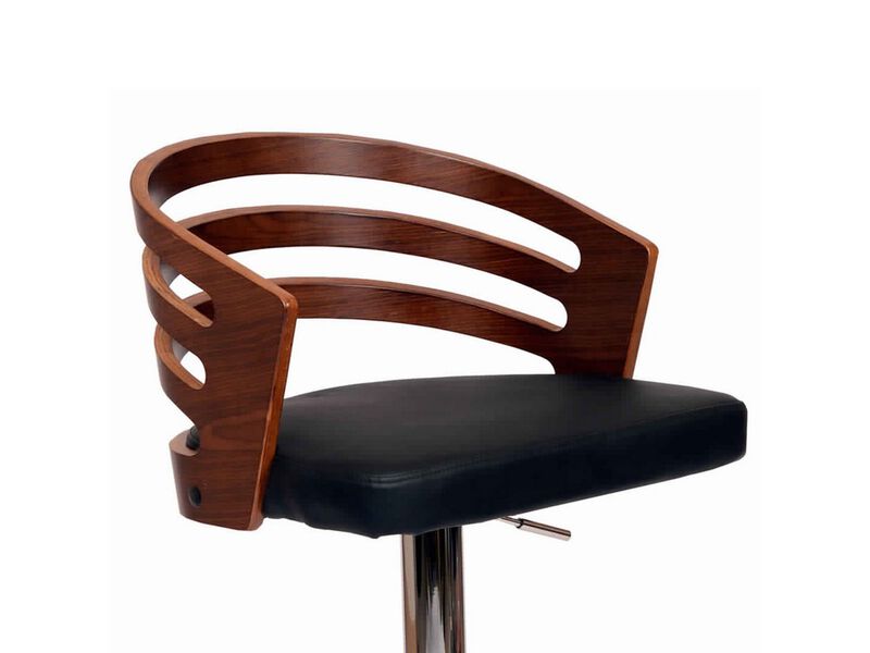 Open Wooden Back Faux Leather Barstool with Pedestal Base, Black and Brown